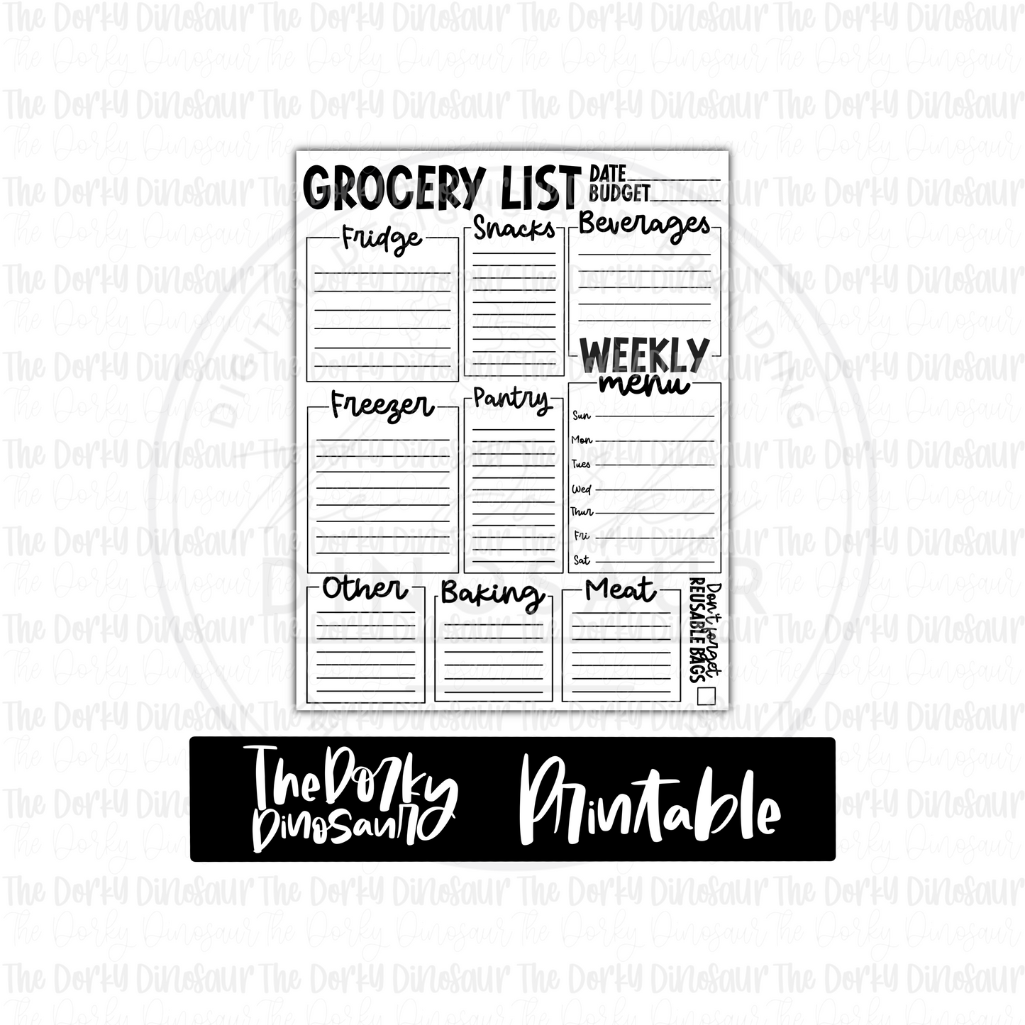 PRINTABLE Grocery List | Digital Download | Sized To Fit Standard 8.5 x 11 Paper