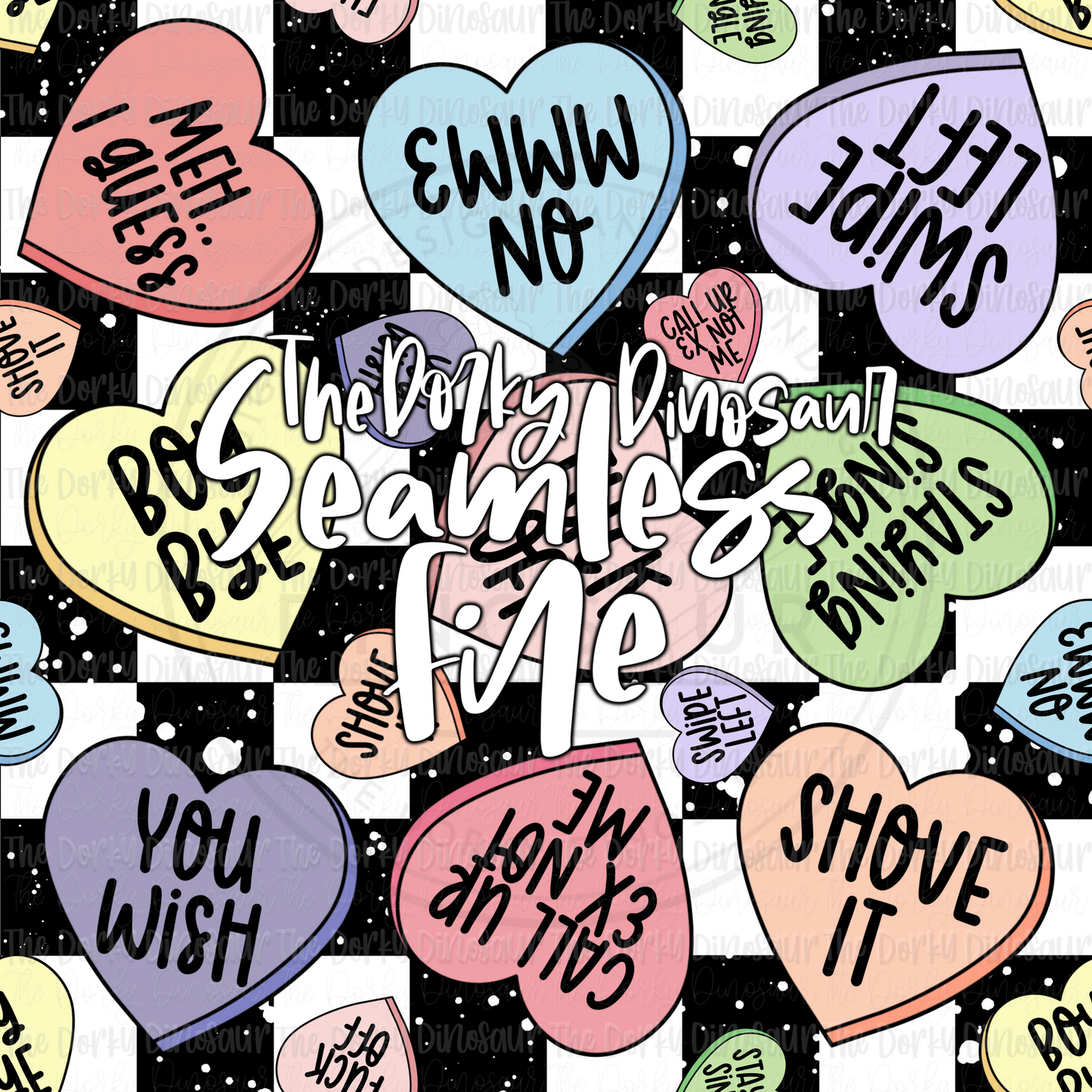 Snarky Conversation Hearts Checker Seamless PNG File